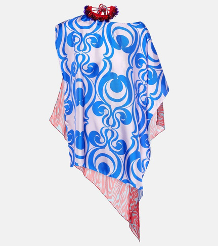 Блузка из смесового шелка с декорированным принтом Dries Van Noten, синий