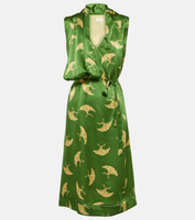 Платье из шелкового атласа с принтом и запахом Dries Van Noten, зеленый