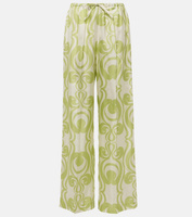 Широкие брюки из шелка с принтом Dries Van Noten, зеленый