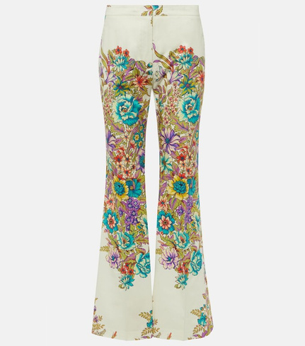 Расклешенные брюки из хлопка с цветочным принтом Etro, мультиколор