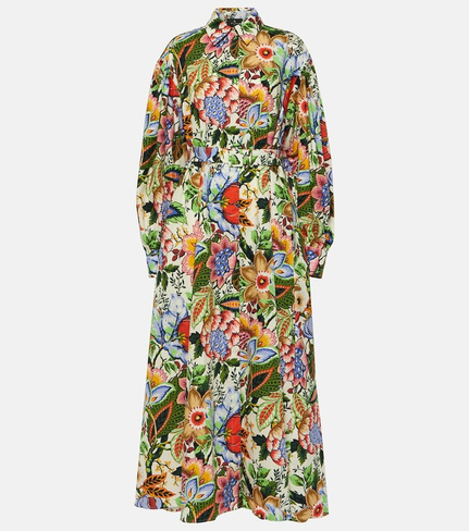 Платье-рубашка миди из хлопка с цветочным принтом Etro, мультиколор