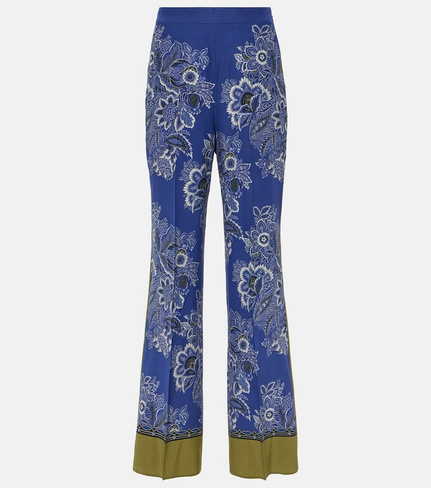 Широкие брюки из шелка с завышенной талией и рисунком пейсли. Etro, синий