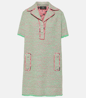 Твидовое мини-платье из смеси шерсти и хлопка Etro, зеленый