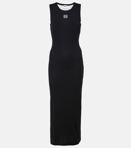 Платье макси anagram из хлопкового джерси Loewe, черный