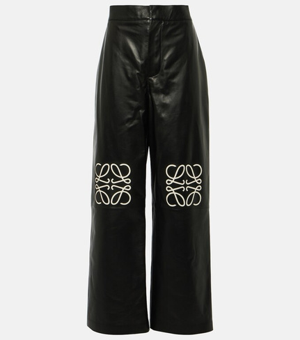 Кожаные брюки широкого кроя anagram Loewe, черный