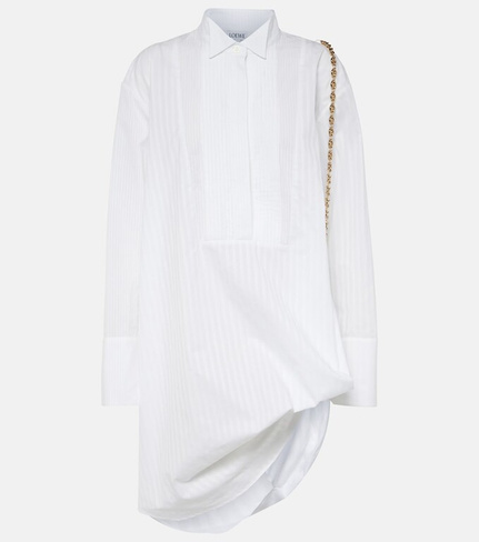 Платье-рубашка из хлопкового поплина в полоску с цепочкой Loewe, белый