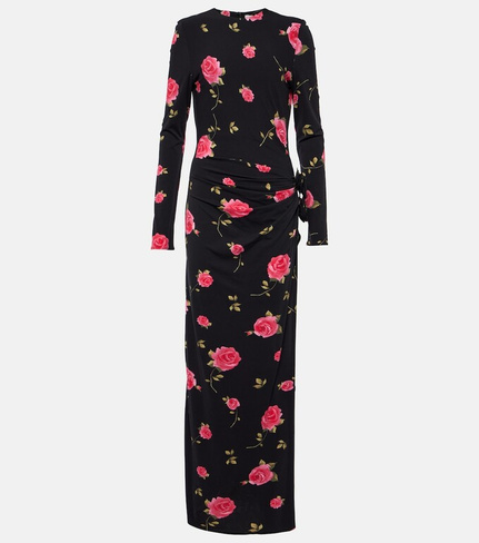 Платье макси со сборками и цветочной аппликацией Magda Butrym, черный