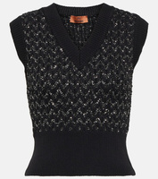 Жилет-свитер металлизированной вязки косой вязки Missoni, черный