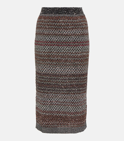 Трикотажная юбка-карандаш в полоску с пайетками Missoni, черный