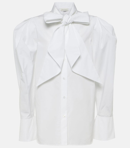 Блуза из хлопкового поплина с завязками на воротнике Nina Ricci, белый