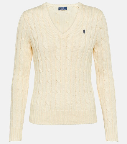 Хлопковый свитер косой вязки Polo Ralph Lauren, белый