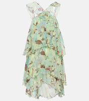 Многоярусное шелковое мини-платье с принтом Stella Mccartney, зеленый