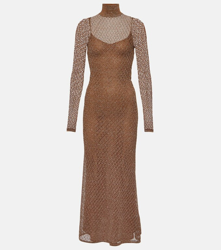 Ажурное платье макси с люрексом Tom Ford, коричневый