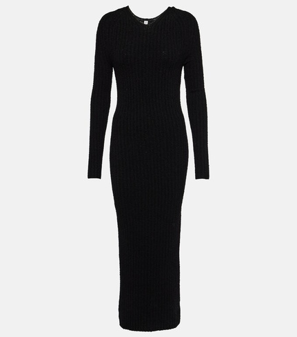 Платье макси ребристой вязки из смесовой шерсти Toteme, черный