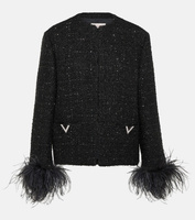 Твидовый пиджак с перьями Valentino, черный
