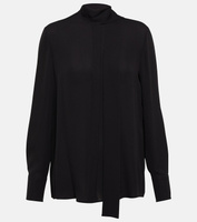 Блуза из шелкового жоржета с завязками на воротнике Valentino, черный