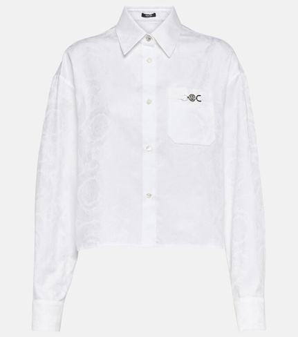Укороченная рубашка из жаккардового хлопка barocco Versace, белый