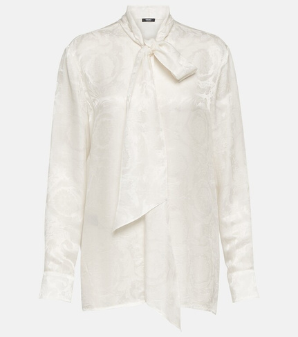 Жаккардовая блузка barocco с шелковой отделкой Versace, белый