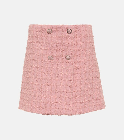 Мини-юбка из смесовой шерсти букле Versace, розовый