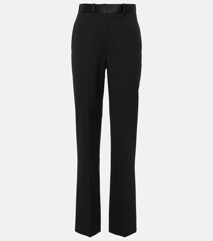 Прямые брюки из смесовой шерсти с высокой посадкой Victoria Beckham, черный