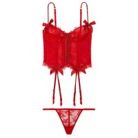 Комплект корсет + стринги Victoria's Secret VS Archives Rose Lace Cropped, 2 предмета, красный