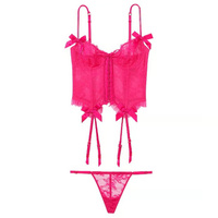 Комплект корсет + стринги Victoria's Secret VS Archives Rose Lace Cropped, 2 предмета, ярко-розовый