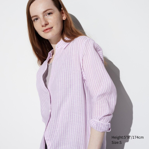 Рубашка UNIQLO льняная, фиолетовый