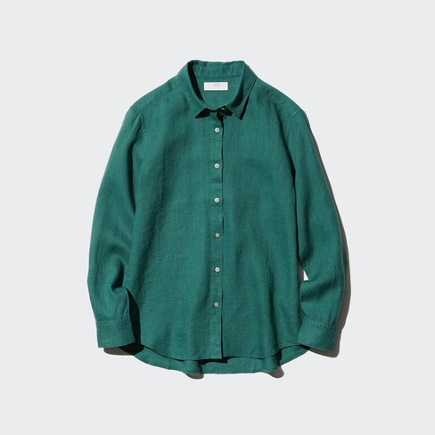Рубашка UNIQLO льняная, зеленый