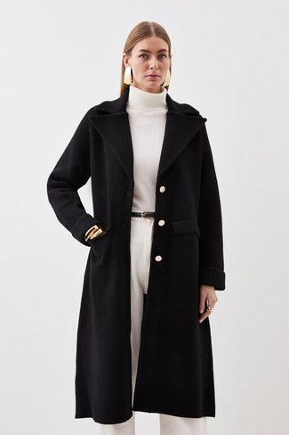 Компактное вязаное пальто с рукавами из смесовой шерсти Karen Millen, черный
