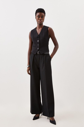 Компактные эластичные широкие брюки со стрелками Karen Millen, черный