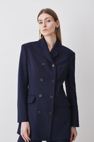 Компактный двубортный пиджак стрейч с высокими пуговицами Karen Millen, темно-синий