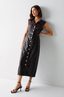 Платье макси из искусственной кожи премиум-класса с потертостями Warehouse, черный