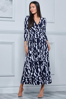Платье макси с геометрическим принтом и длинными рукавами Jolie Moi, синий