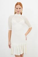 Мини-платье прозрачной вязки с баской из вискозы Karen Millen, белый