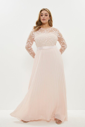 Платье макси с длинными рукавами и вышивкой больших размеров Coast, розовый