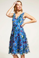 Расклешенное платье с V-образным вырезом и вышивкой Hot Squash, синий