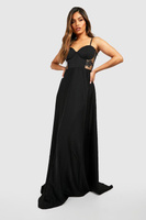 Платье макси с контрастным кружевным корсетом boohoo, черный