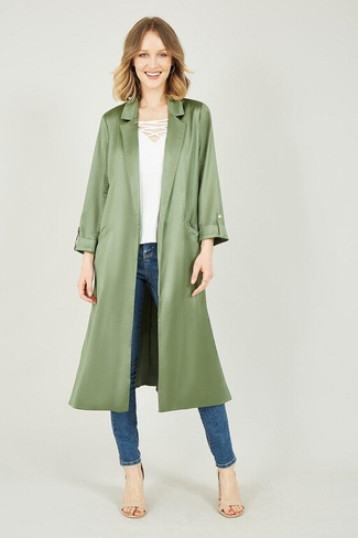 Зеленая длинная куртка-кимоно из атласного узора Yumi, зеленый