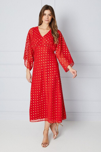 Платье мидакси с блестками и расклешенными рукавами Wallis, красный