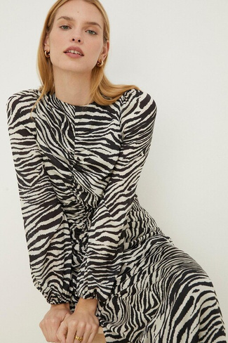 Rachel Stevens Petite Платье миди со сборками спереди и принтом зебры Oasis, мультиколор
