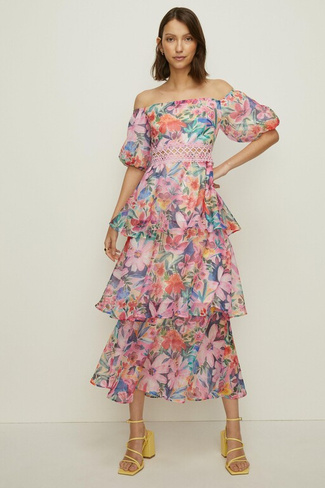 Многоярусное платье из органзы Rose Dufton с кружевной отделкой Oasis, розовый