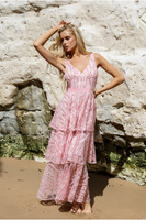 Многоярусное платье-миди из вышитой сетки Goddiva, розовый