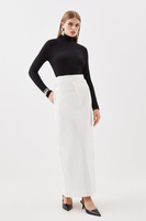 Индивидуальная компактная эластичная макси-юбка в тонкую полоску с высокой талией и язычком Karen Millen, белый