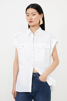 Рубашка из поплина с карманами и деталями Karen Millen, белый