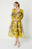 Платье миди из органзы с принтом и рукавами-блузонами Coast, желтый