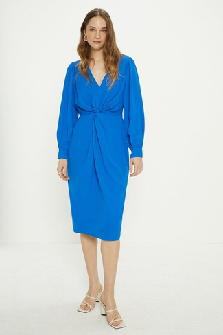 Платье миди премиум-класса из крепа с закрученной передней частью Oasis, синий