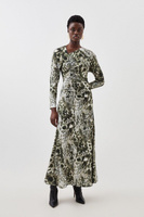Асимметричное платье макси из джерси со змеиным принтом Karen Millen, мультиколор