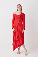 Асимметричное платье миди из крепа Petite со складками Karen Millen, красный