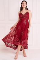 Платье миди с высоким низким вырезом и фестонами Goddiva, красный