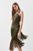Форма фигуры Повязка с бахромой Трикотажное платье миди Karen Millen, зеленый